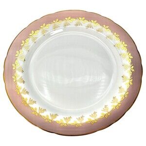 Aynsley Priscilla 8.25" Plate Pink White Bone China Gold Trim Leaf Rare Like New